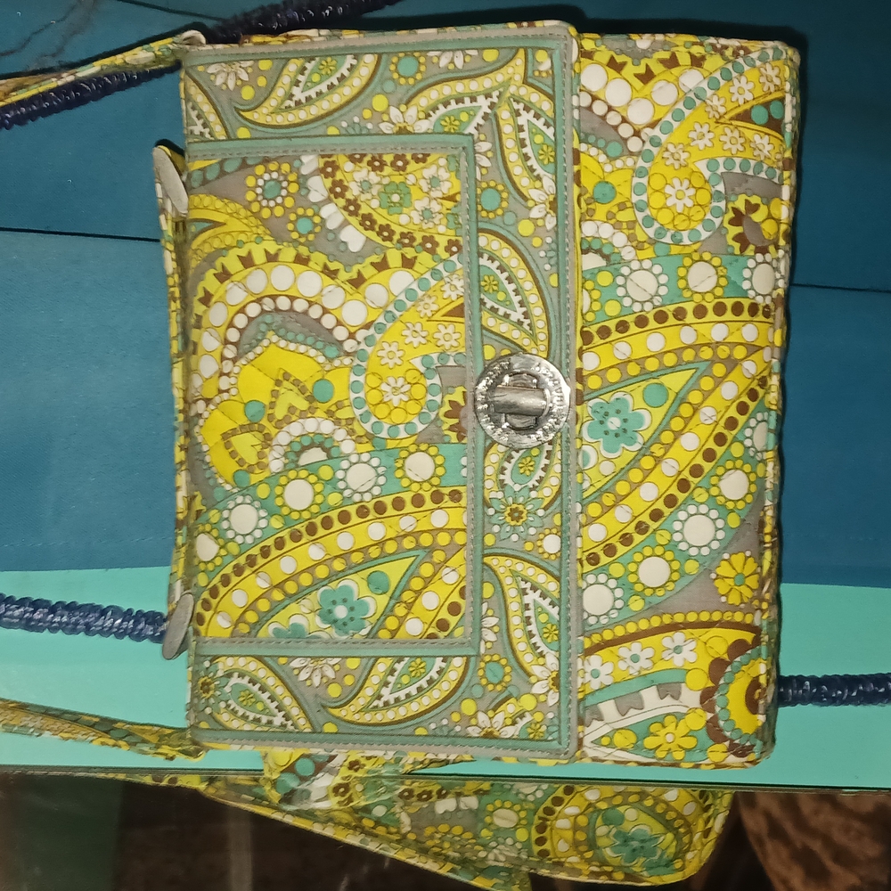 Vera Bradley Yellow and Green Crossbody Bag with Paisley Design